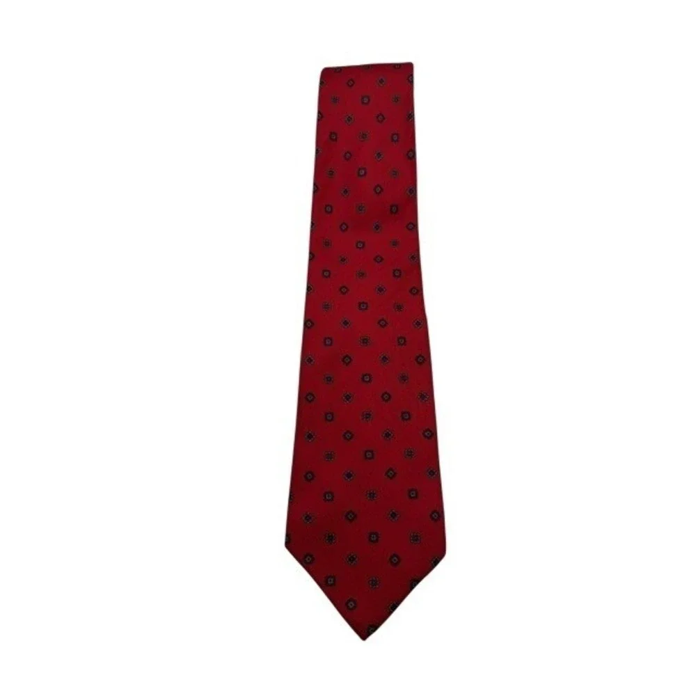 Stafford Mens Silk Necktie Red Blue Black Geometric Medallion‎ Classic Power Tie